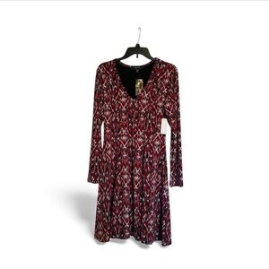 KAREN KANE |  Red and Black Patterned Long Sleeve Dress